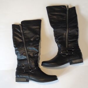 New Rampage Black Mid-Calf Riding Boots with Buckle Strap
